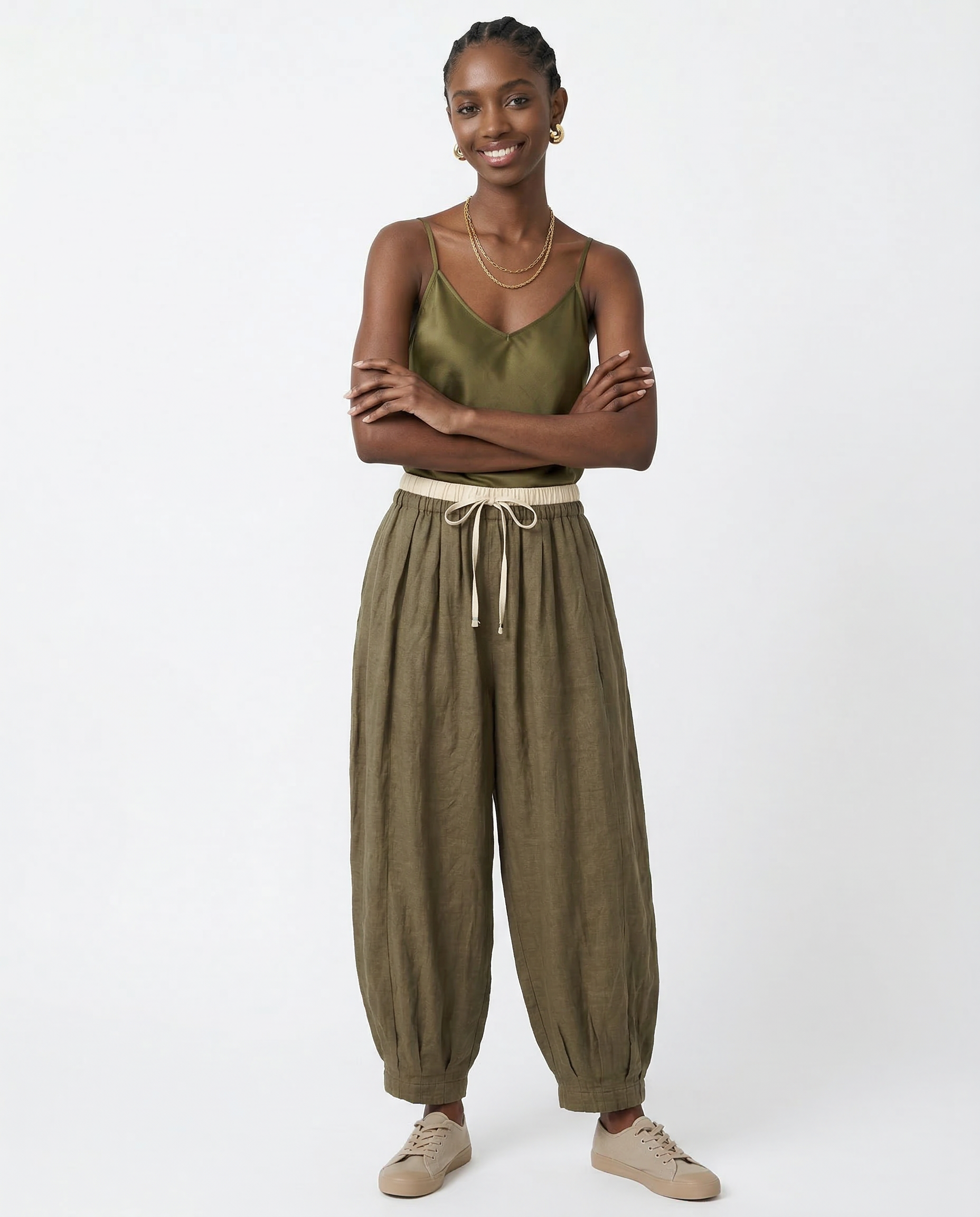 Anna-Berg | Stone High-Waist Wide-Leg Linen Trousers