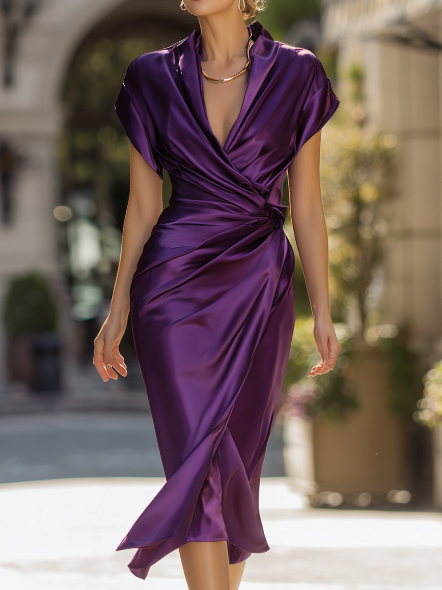 Anna-Berg | Deep Purple Satin Wrap Dress