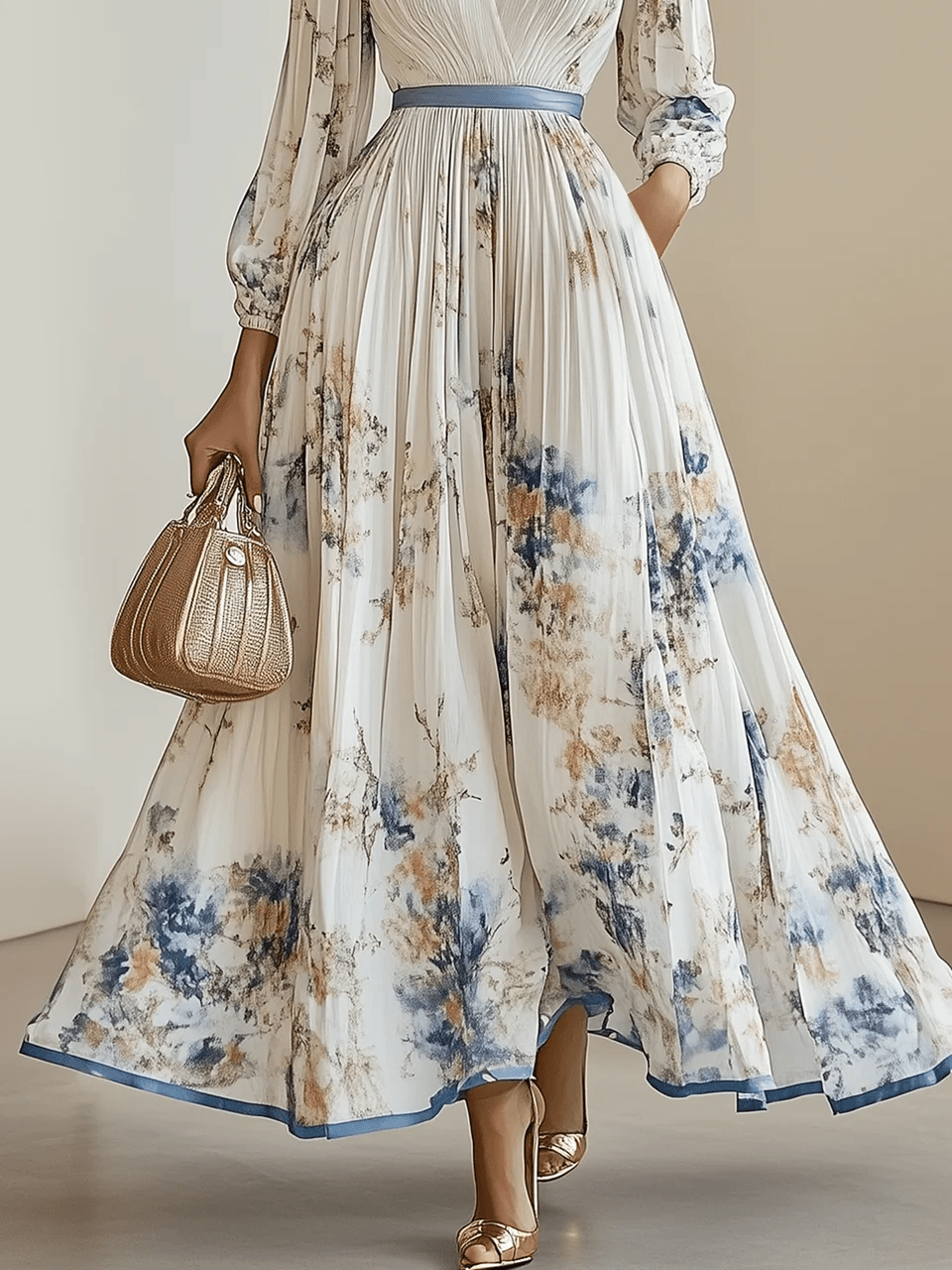Anna-Berg | Flowing White Floral Balloon Sleeve Maxi Dress