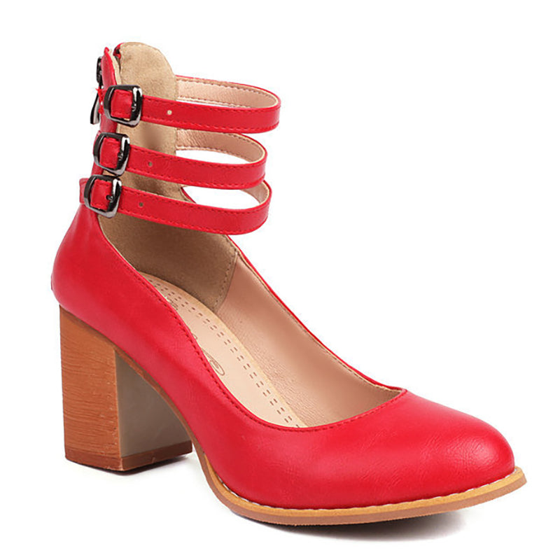 Anna-Berg | Flowing Smooth Sandals With Ankle Strap And Thick Heel