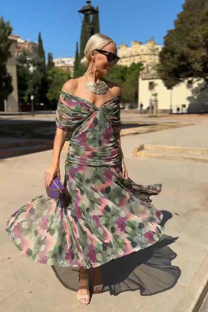 Anna-Berg | Elegant V-Neck Fantasy Painted Floral Dress