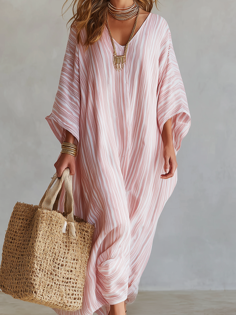 Anna-Berg | Bohemian Soft Pink Striped Dress