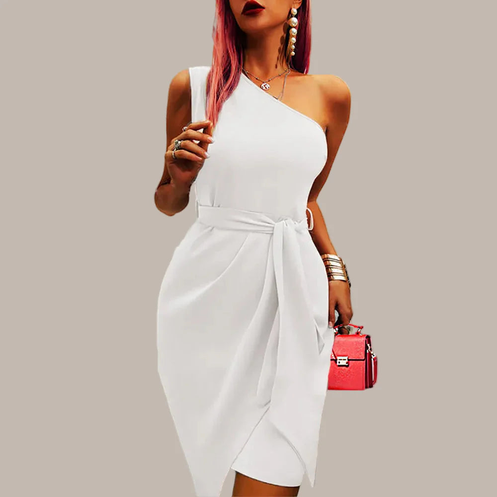 Anna-Berg | Midi Evening Dress, One Shoulder, Asymmetric Fit, Waist Detail