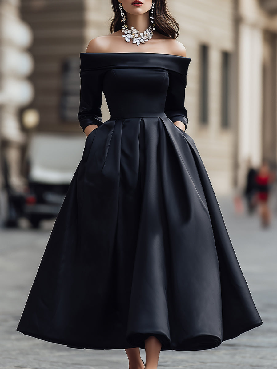 Anna-Berg | Elegant Off-Shoulder Satin Dress