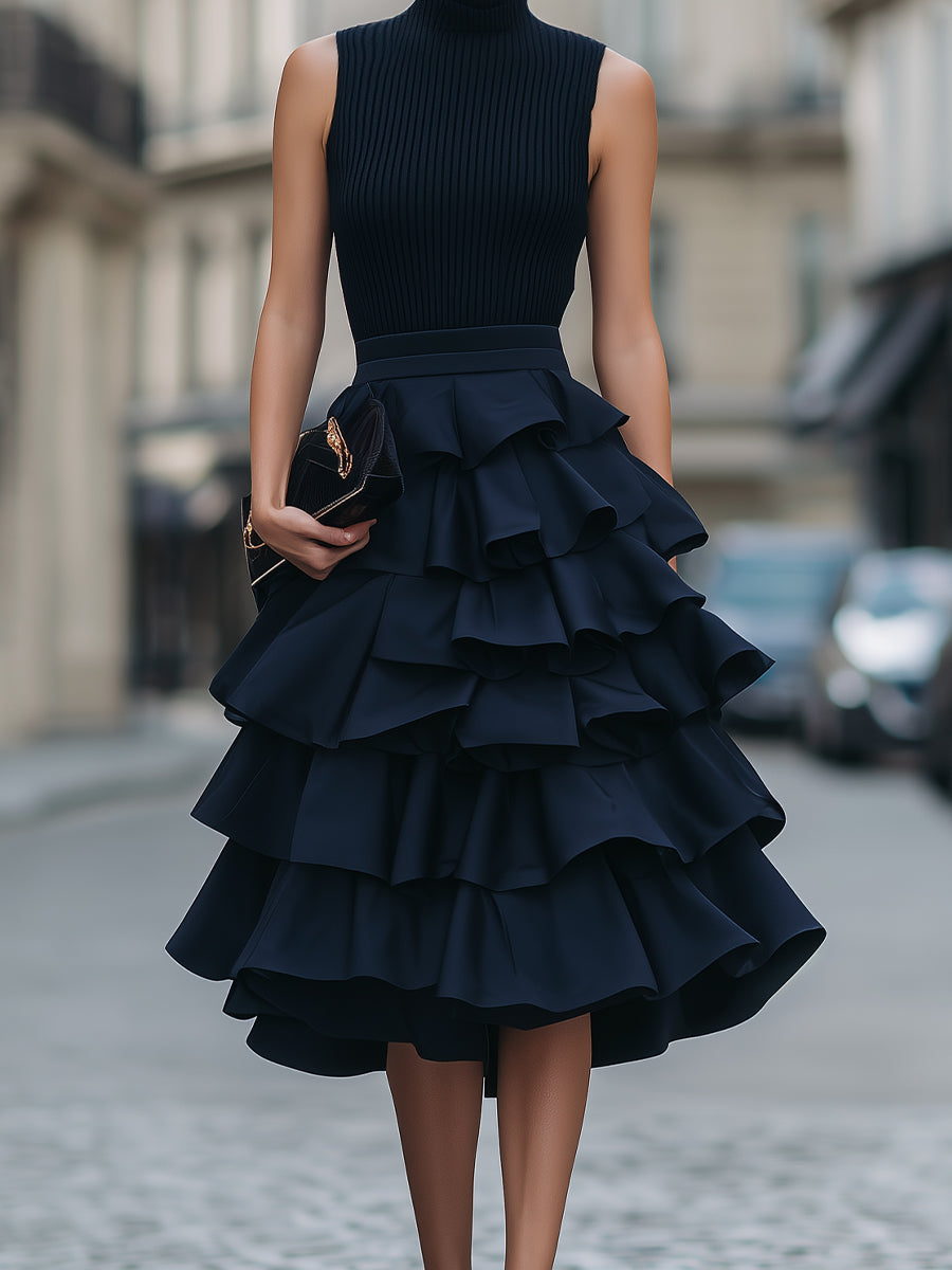 Anna-Berg | Sleeveless High Neck Tiered Ruffle Dress
