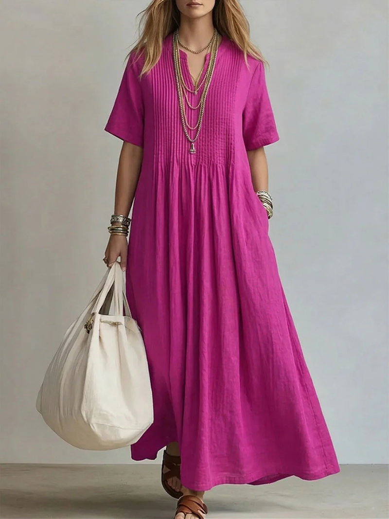 Anna-Berg | Chic Betsaida – V-Neck Maxi Dress With Short Sleeves And Flowing Fit