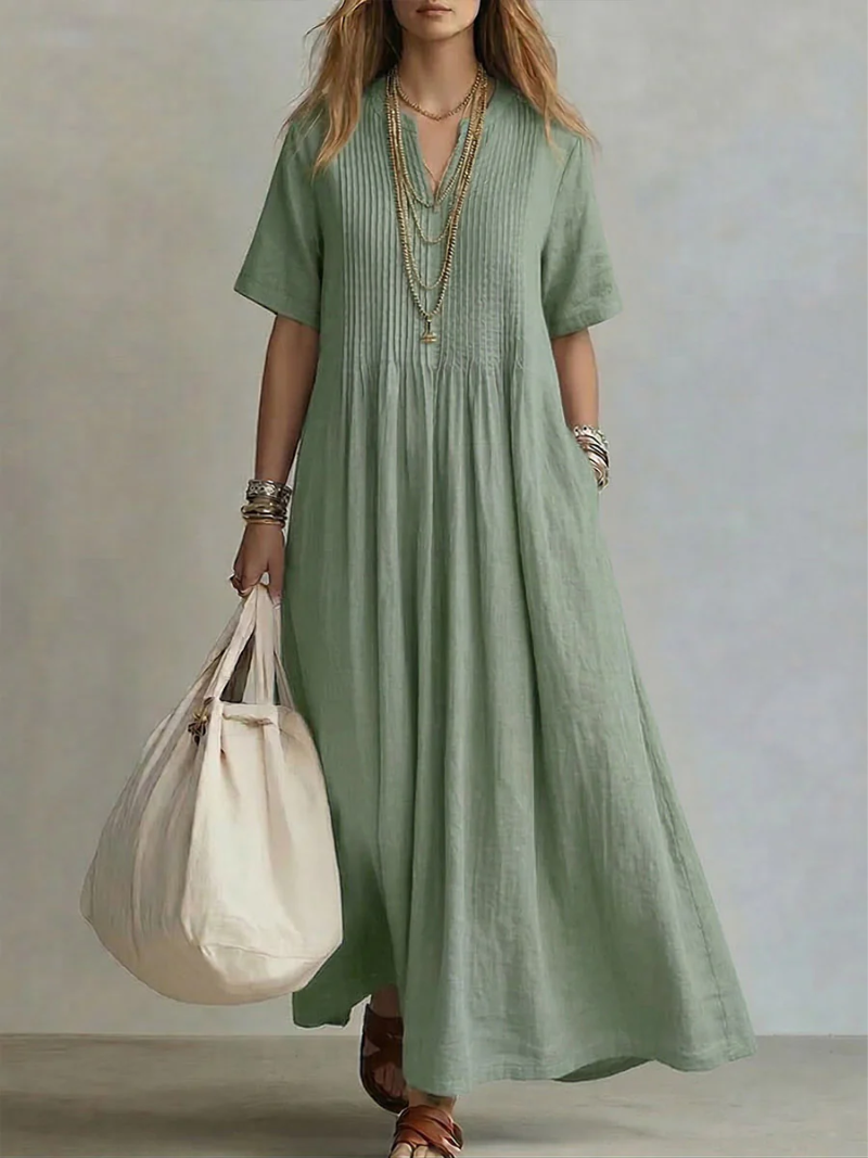 Anna-Berg | Chic Betsaida – V-Neck Maxi Dress With Short Sleeves And Flowing Fit