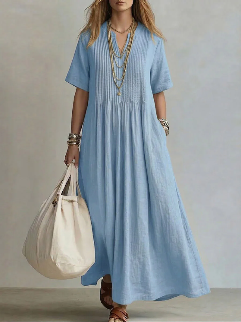 Anna-Berg | Chic Betsaida – V-Neck Maxi Dress With Short Sleeves And Flowing Fit
