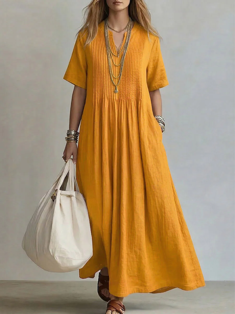 Anna-Berg | Chic Betsaida – V-Neck Maxi Dress With Short Sleeves And Flowing Fit