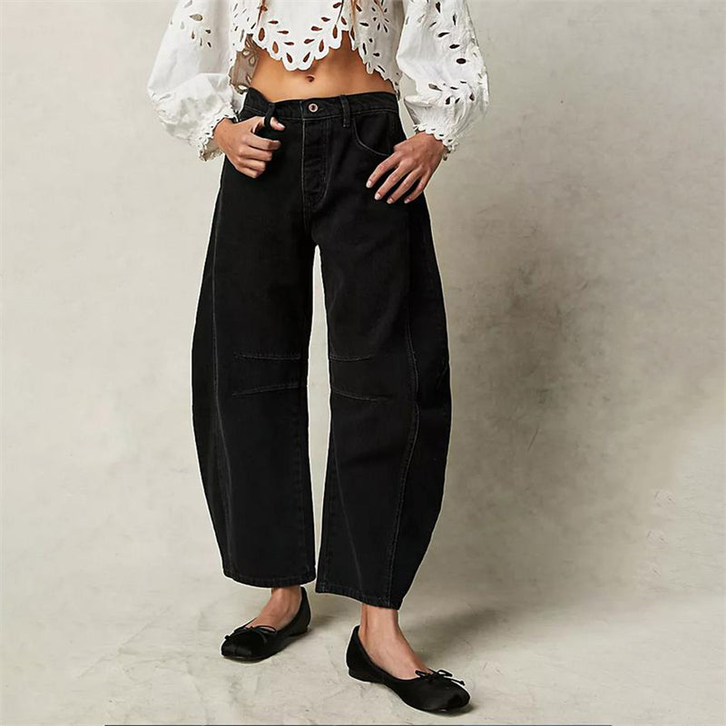 Anna-Berg | Elegant High Waist Barrel Leg Jeans Relaxed Fit Denim
