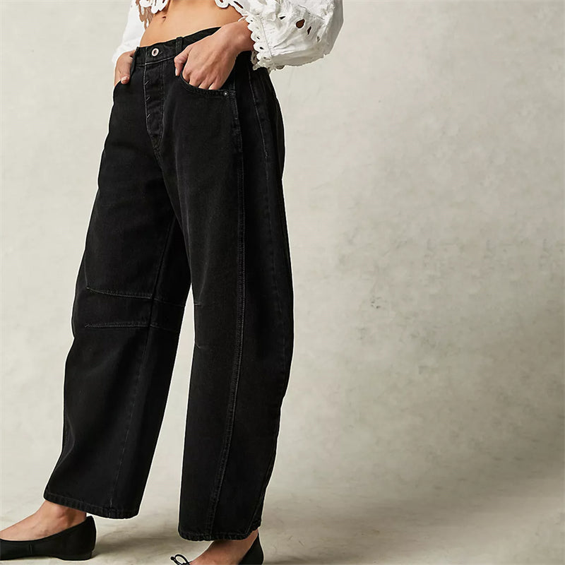 Anna-Berg | Elegant High Waist Barrel Leg Jeans Relaxed Fit Denim
