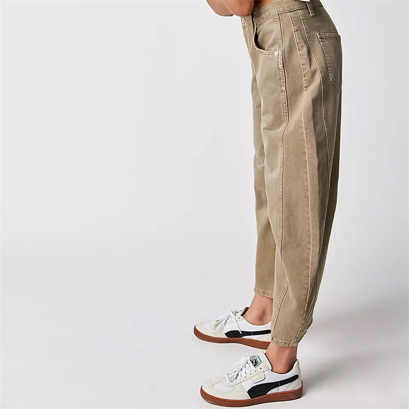 Anna-Berg | Elegant High Waist Barrel Leg Jeans Relaxed Fit Denim