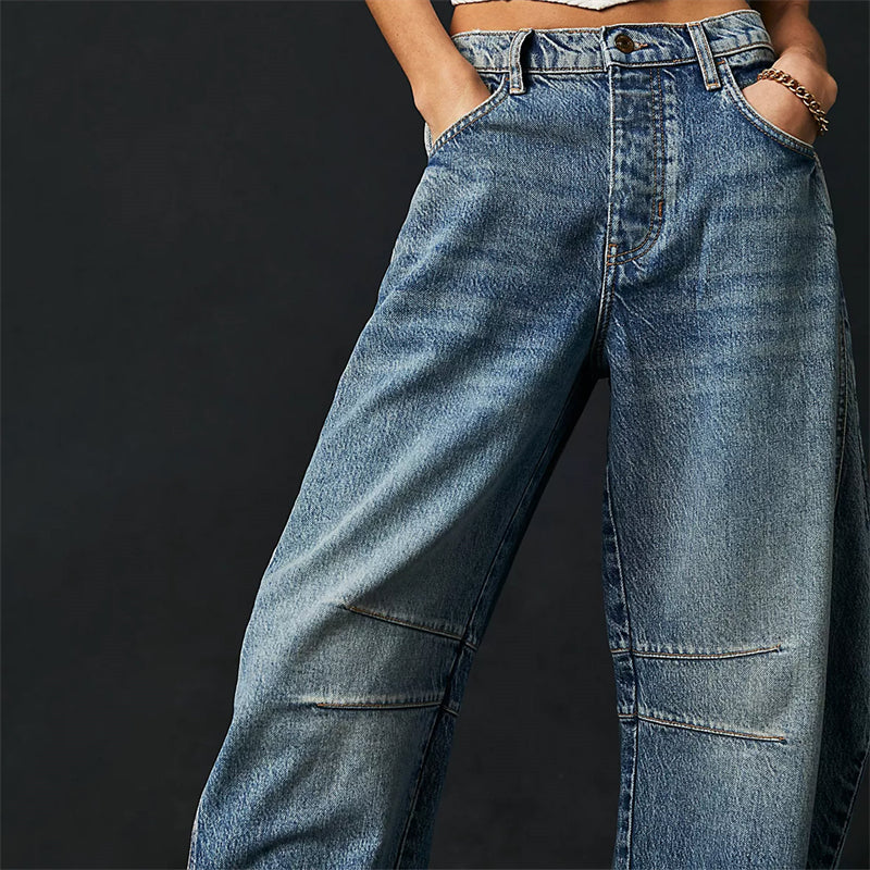 Anna-Berg | Elegant High Waist Barrel Leg Jeans Relaxed Fit Denim