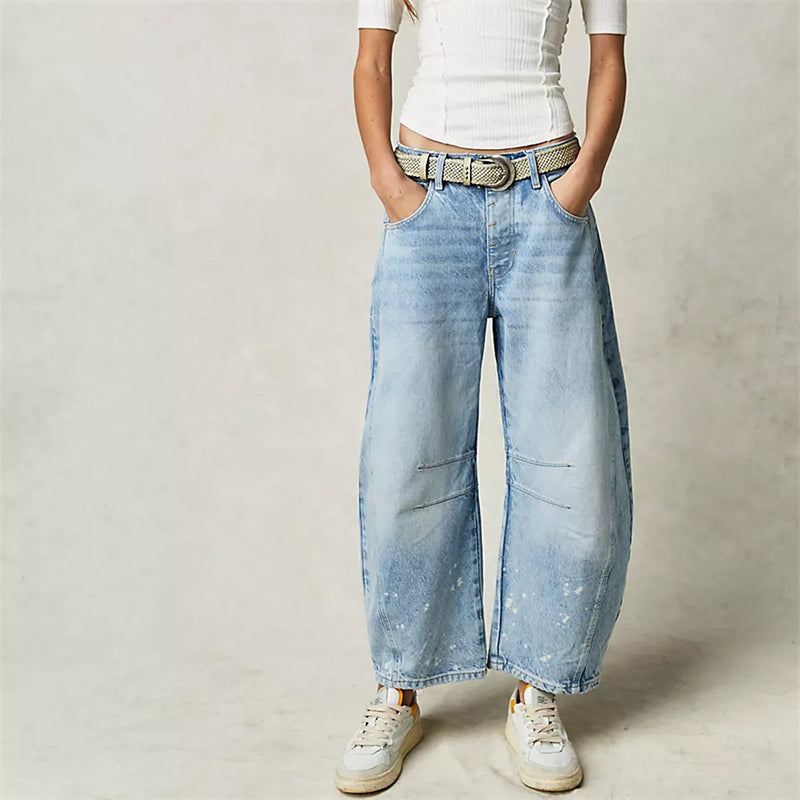 Anna-Berg | Elegant High Waist Barrel Leg Jeans Relaxed Fit Denim