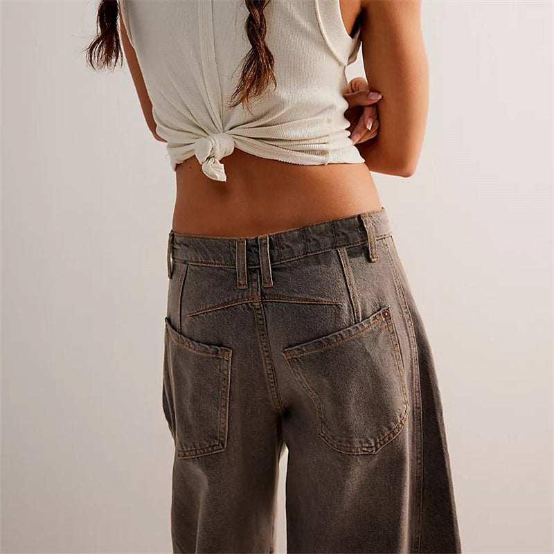Anna-Berg | Elegant High Waist Barrel Leg Jeans Relaxed Fit Denim