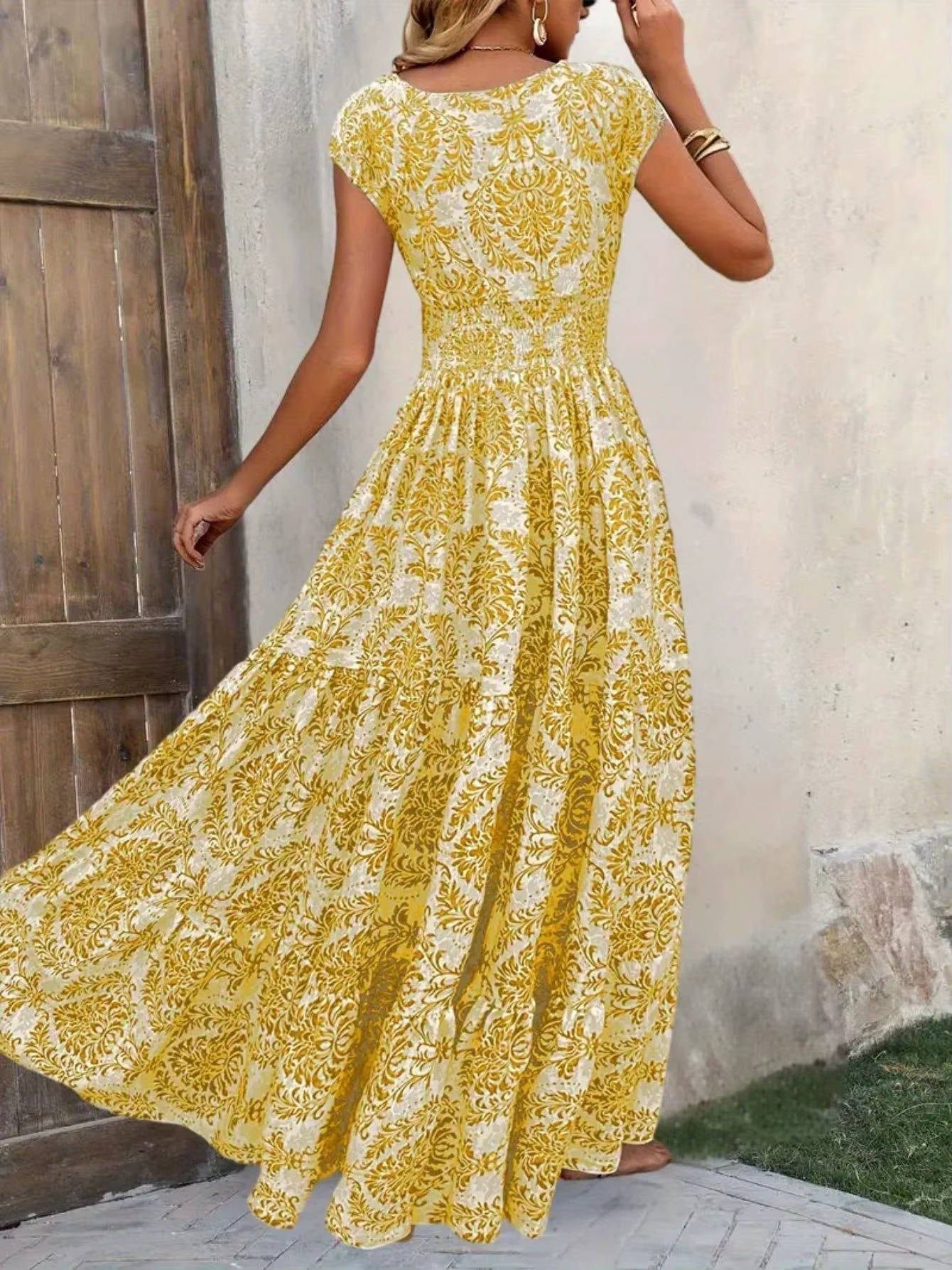 Anna-Berg | Boho Patterned Sleeveless V Neck Maxi Dress