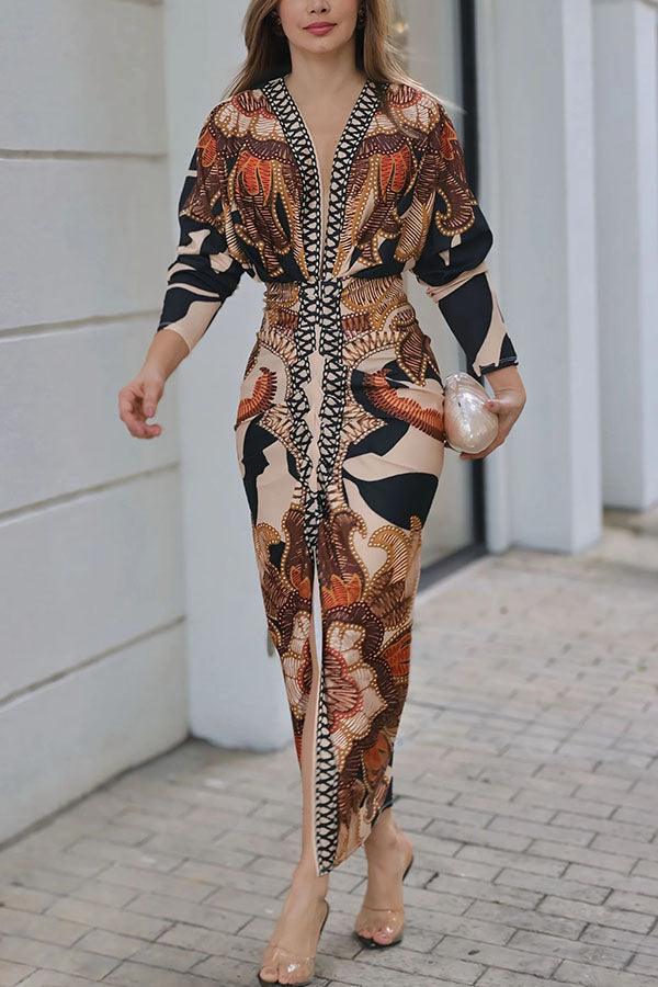 Anna-Berg | Effortless Unique Print Dolman Midi Dress
