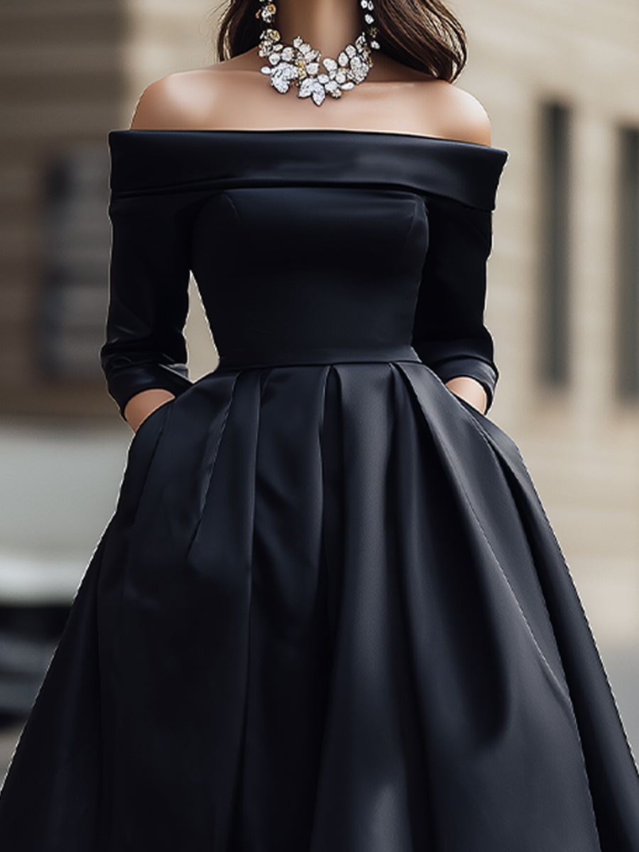 Anna-Berg | Elegant Off-Shoulder Satin Dress