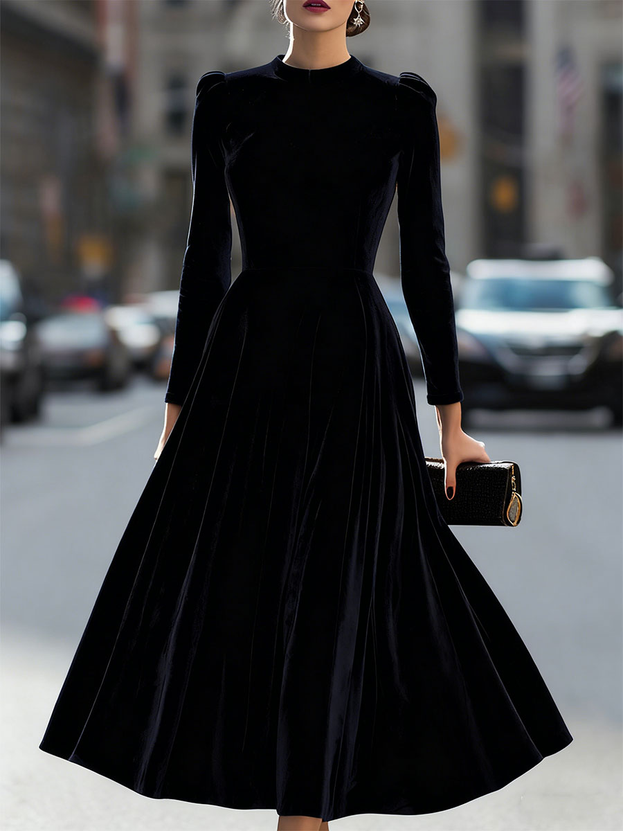 Anna-Berg | Luxurious Velvet Long-Sleeve Midi Dress