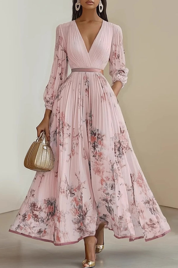 Anna-Berg | Unique Printed V-Neck Long Sleeve Dress