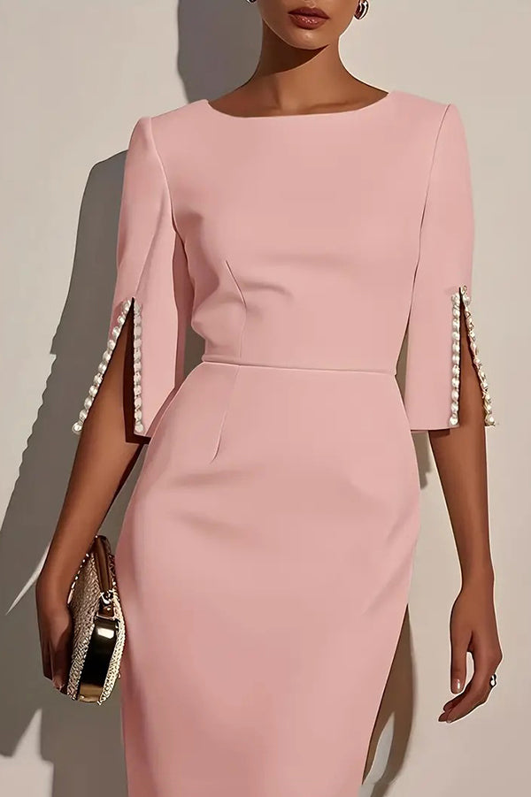 Anna-Berg | Solid Color Elegant Round Neck Dress