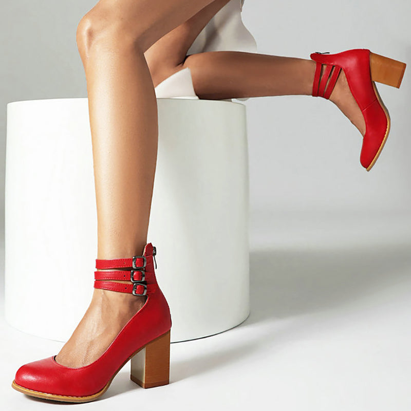 Anna-Berg | Sophisticated Smooth Sandals With Ankle Strap And Thick Heel