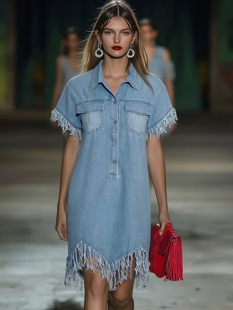 Anna-Berg | Denim Tassel Casual Dress