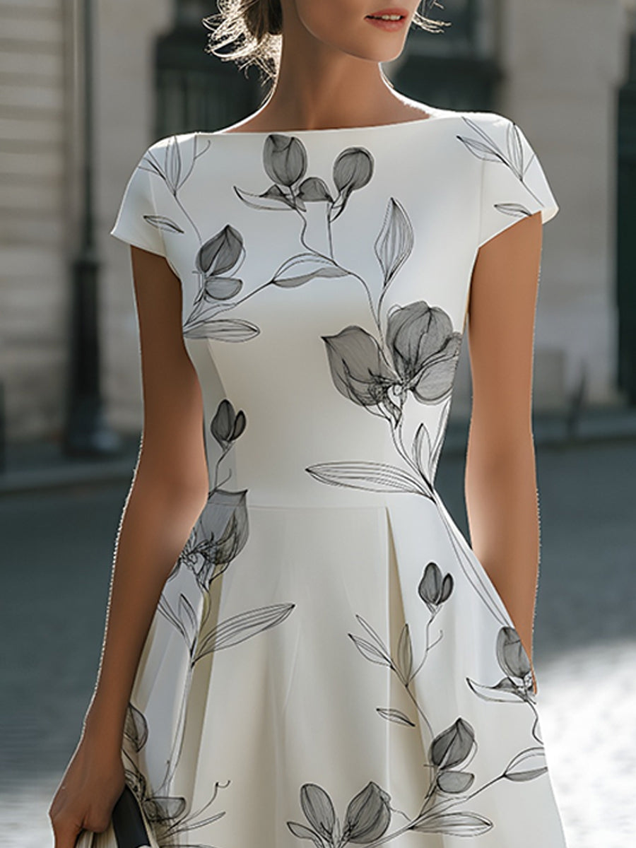 Anna-Berg | Floral Sketch Print Cap Sleeve Dress