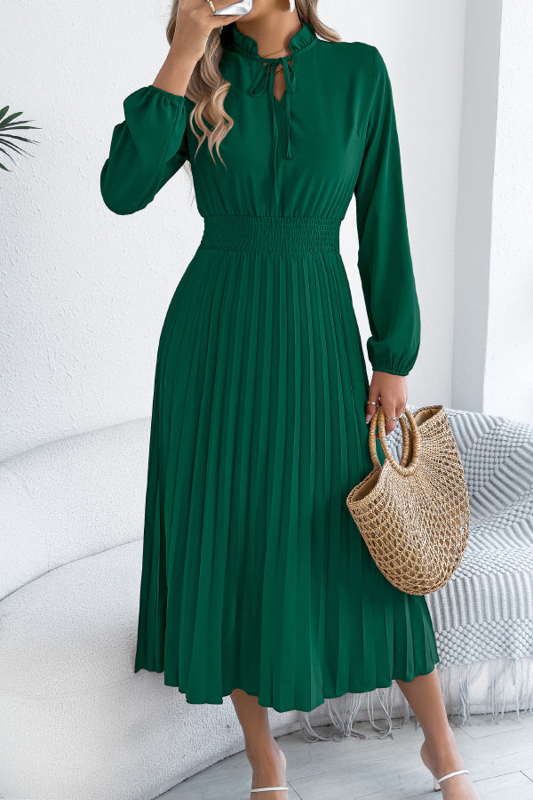 Anna-Berg | Solid Color Long-Sleeved Fitted Waist Dress