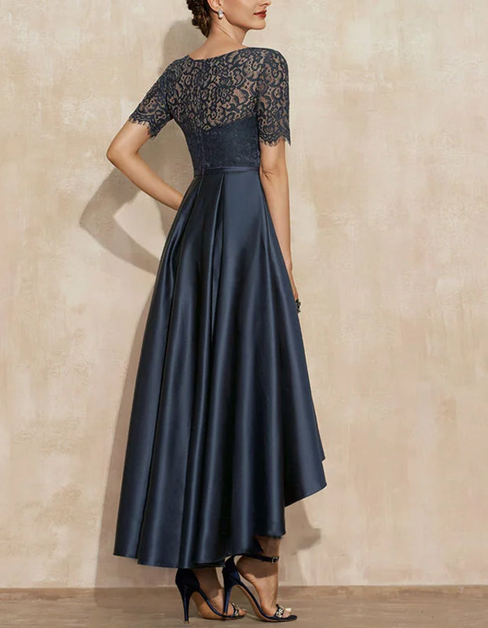 Anna-Berg | Satin Round Neck Two-Piece Short Dress