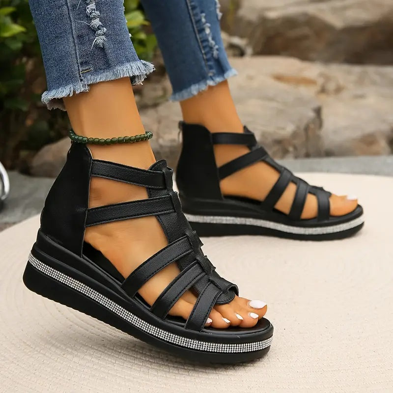 Anna-Berg | Chic Comfort Sandals With Rhinestone Decoration