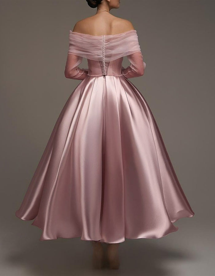 Anna-Berg | Pink Satin Strapless A-Line Shawl Dress