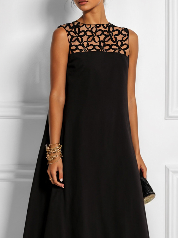 Anna-Berg | Loose Sleeveless Hollow Solid Color Dress