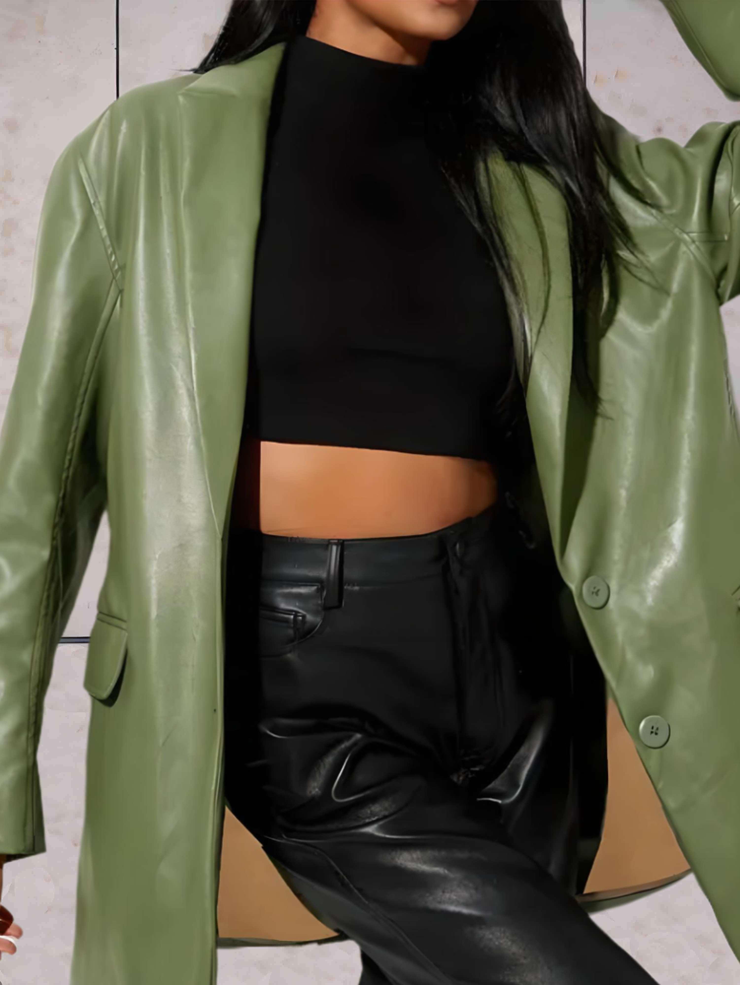 Anna-Berg |  Elegant Women's Leather Jacket With Lapel Collar