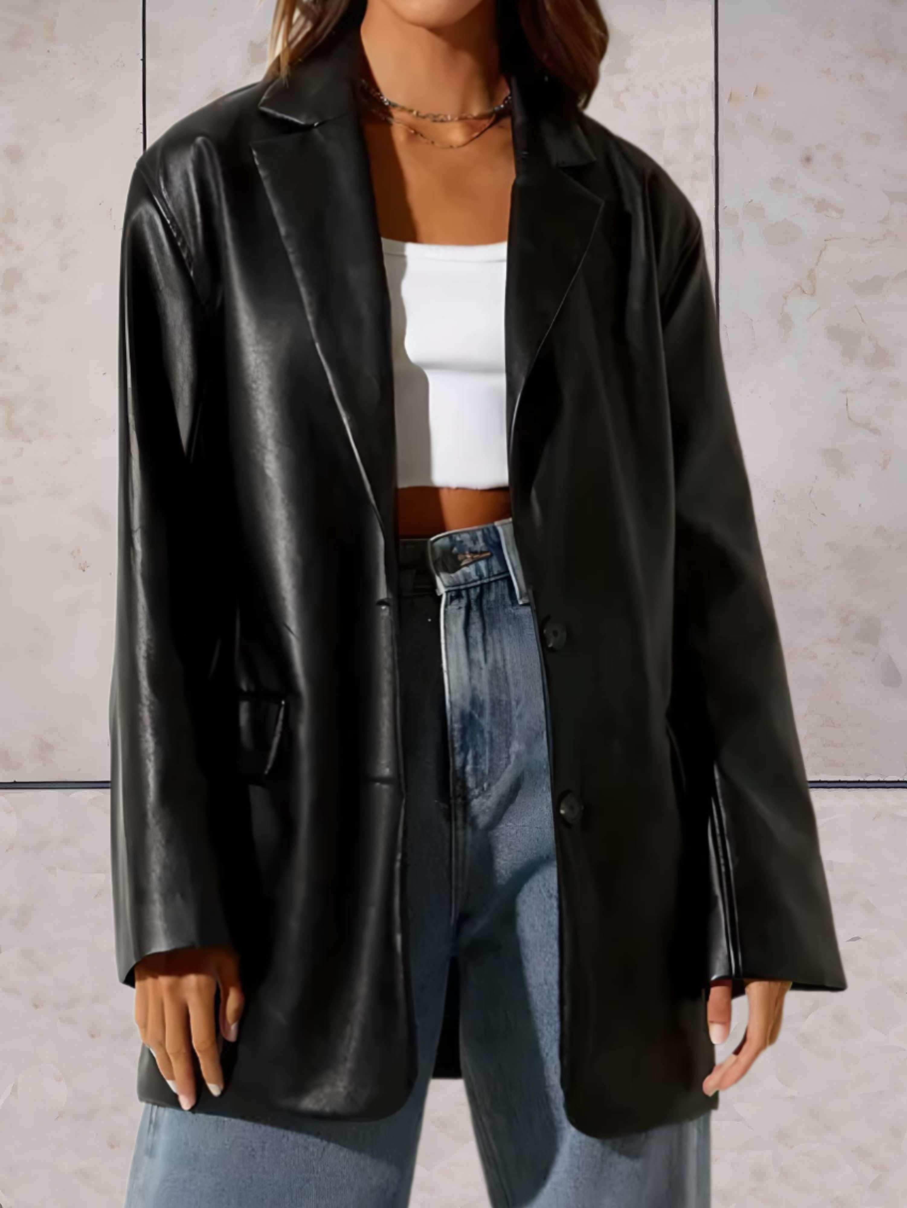 Anna-Berg |  Elegant Women's Leather Jacket With Lapel Collar