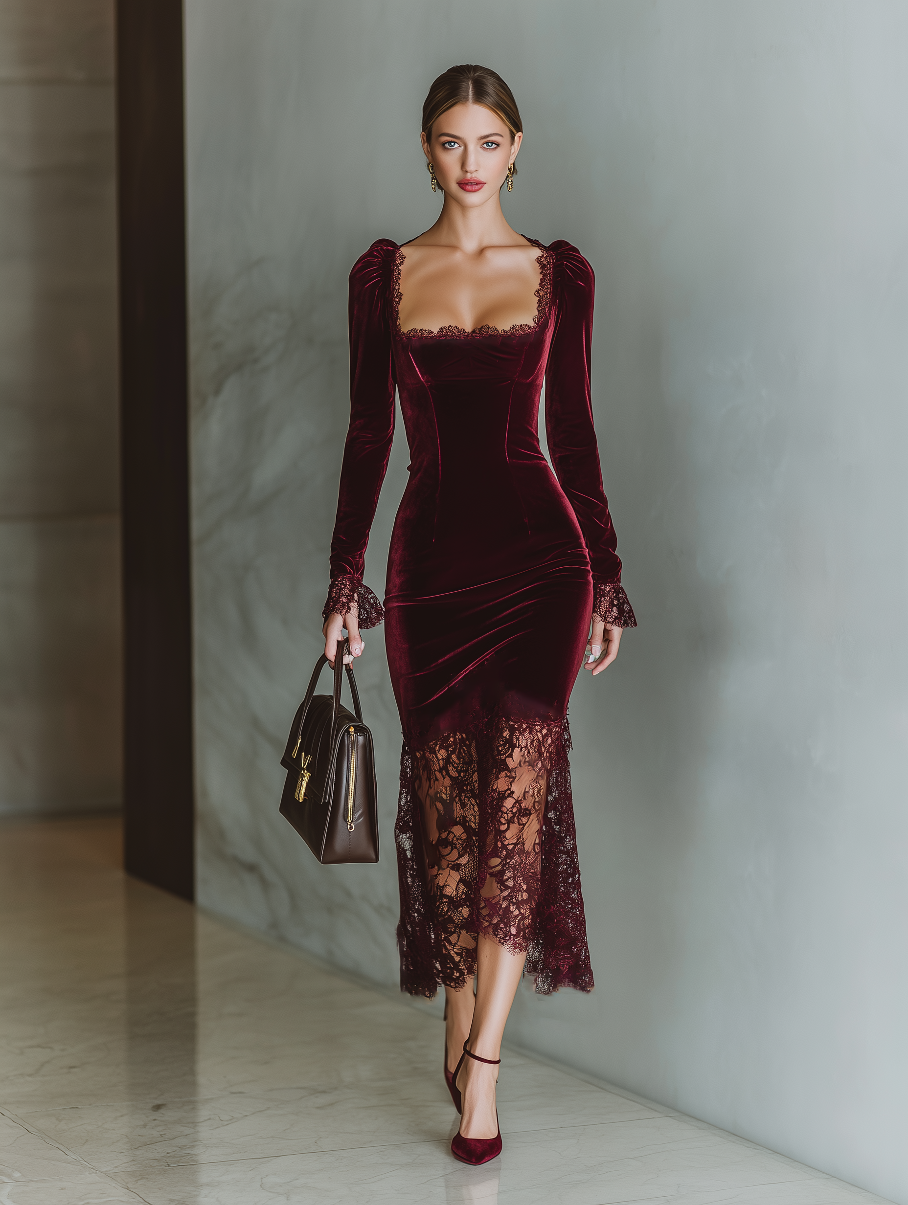 Anna-Berg | Burgundy Velvet Evening Dress