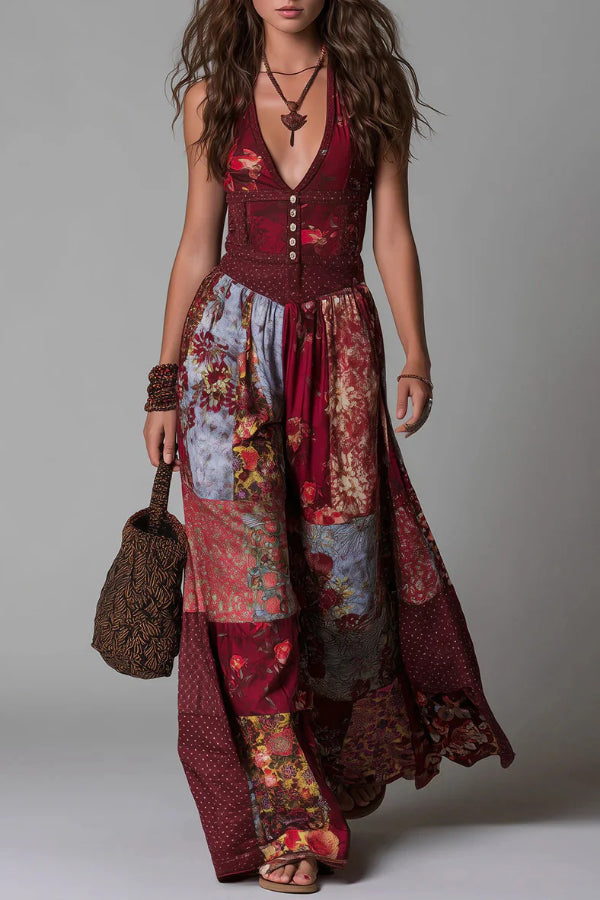 Anna-Berg | Unique Printed V-Neck Sleeveless Fitted Dress