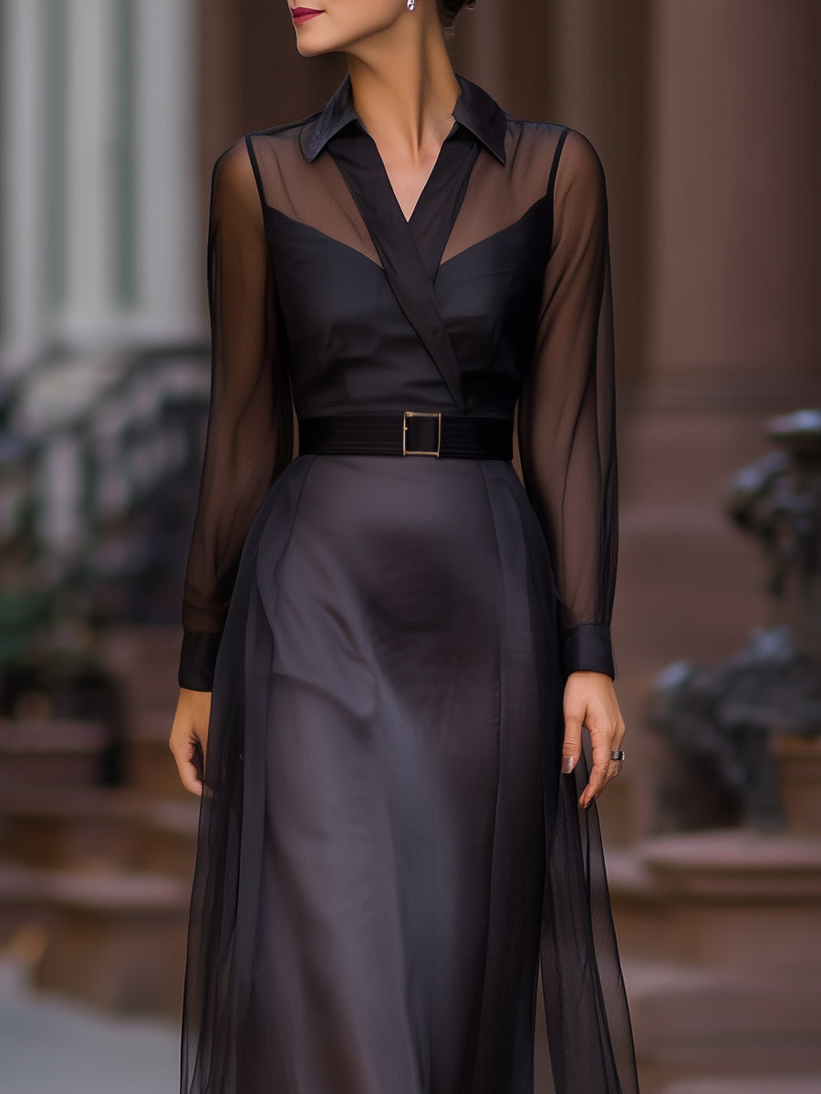 Anna-Berg | Sheer Mesh Overlay Shirt Dress