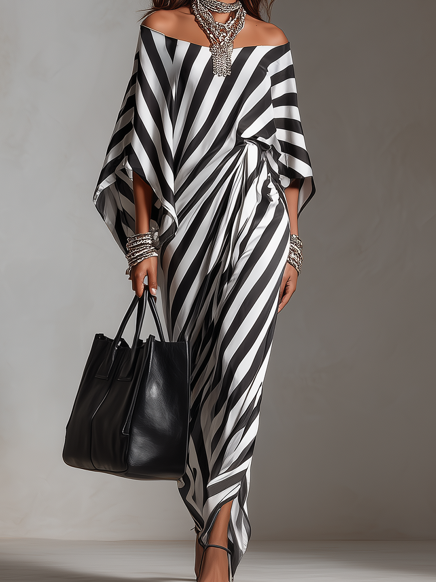 Anna-Berg | Statement Monochrome Stripe Asymmetric Dress