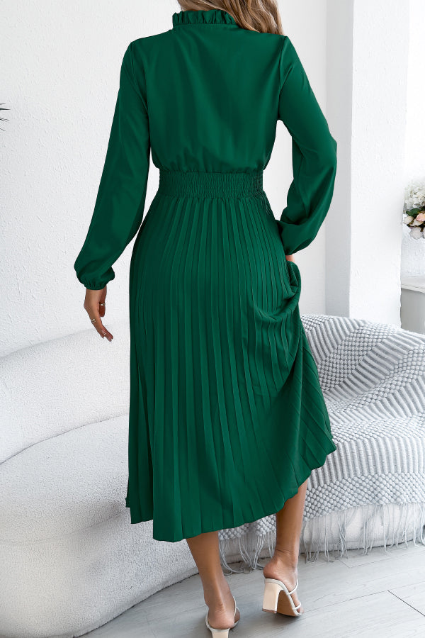 Anna-Berg | Solid Color Long-Sleeved Fitted Waist Dress