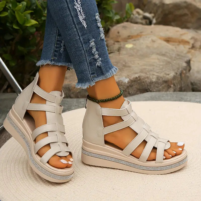 Anna-Berg | Romantic Comfort Sandals With Rhinestone Decoration