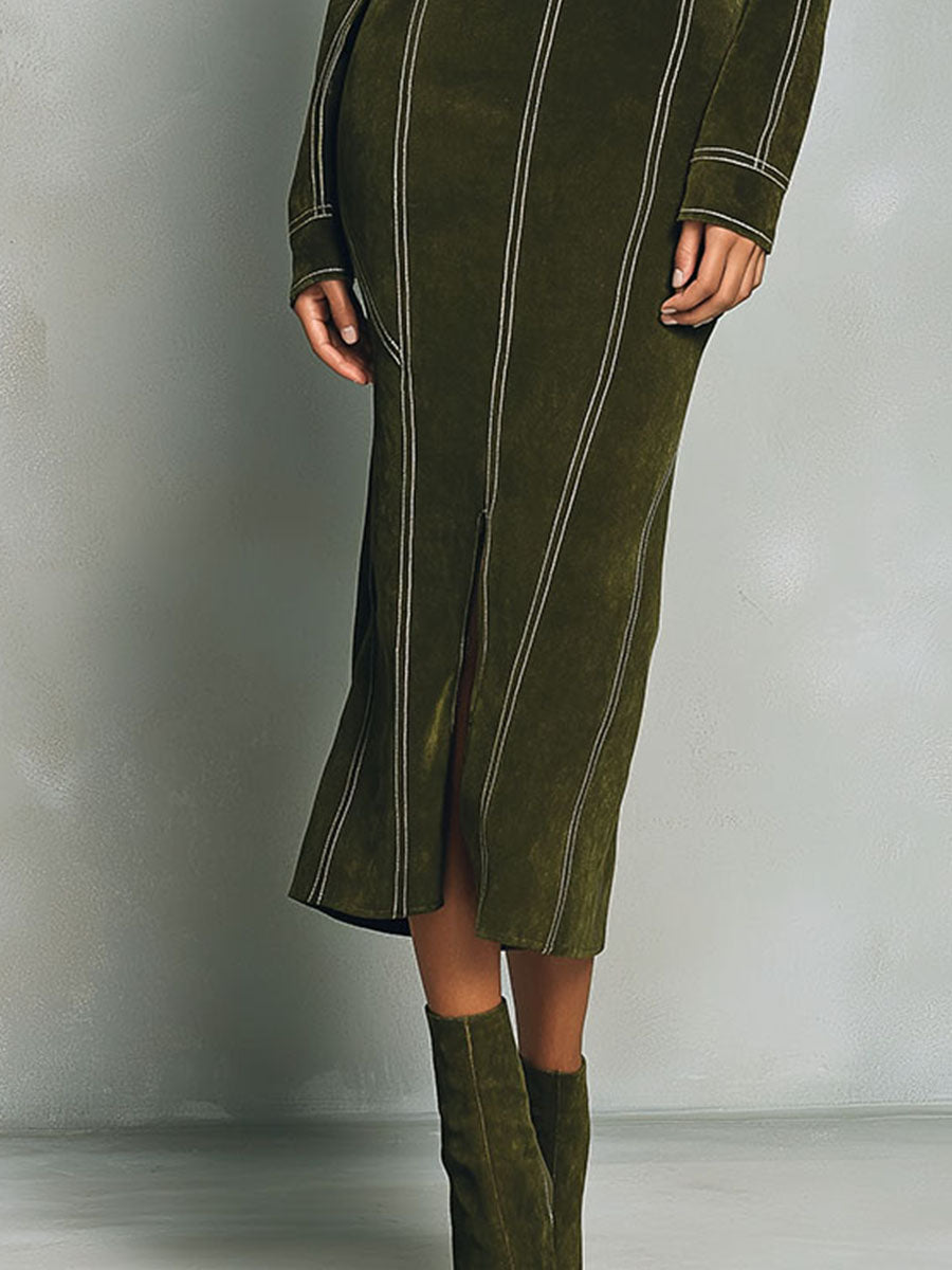 Anna-Berg | High Neck Zip-Up Olive Green Dress