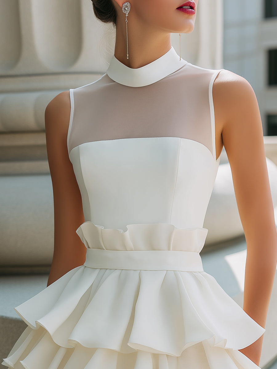 Anna-Berg | High-Neck Sheer Yoke Tiered Ruffle Dress
