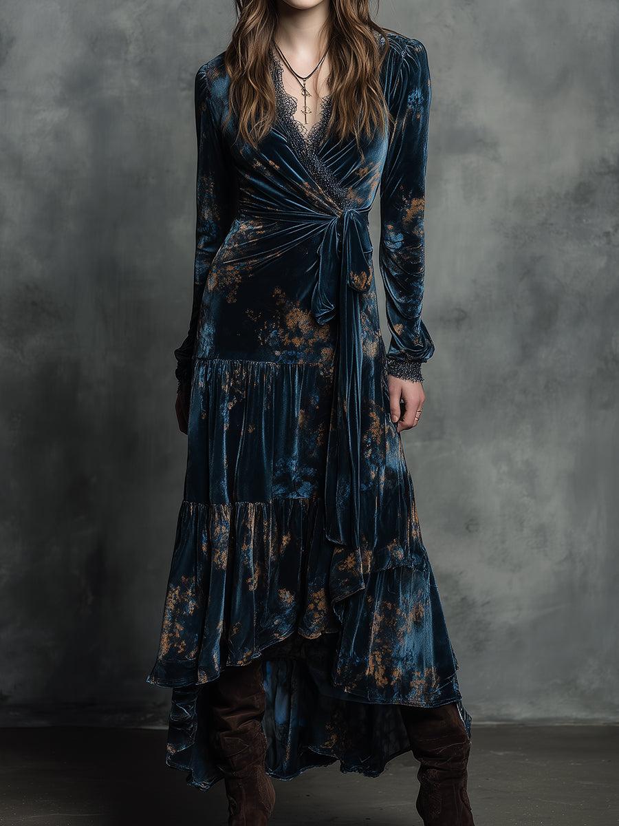 Anna-Berg | Quiet-Boho Azure Mirage Velvet Wrap Dress