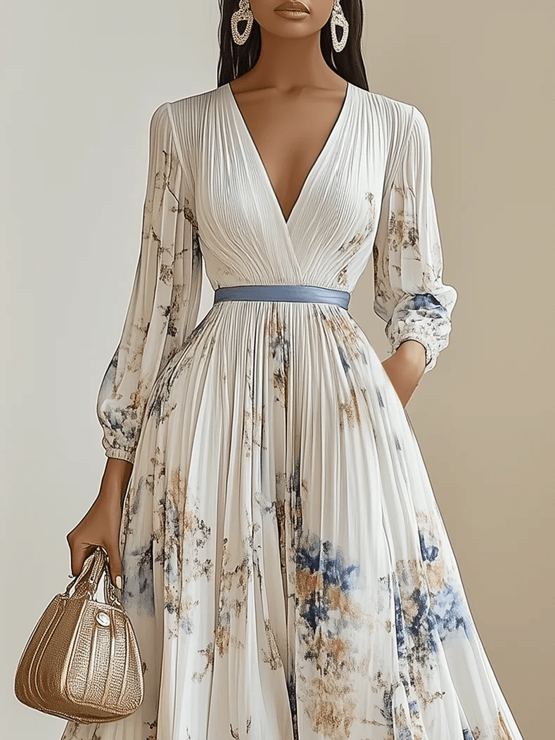 Anna-Berg | Flowing White Floral Balloon Sleeve Maxi Dress