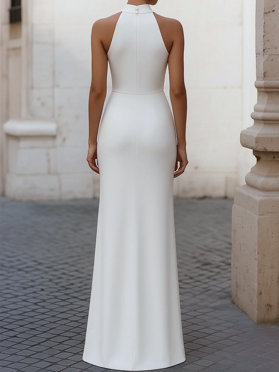 Anna-Berg | Elegant Satin Pleated Halter-Neck Evening Gown