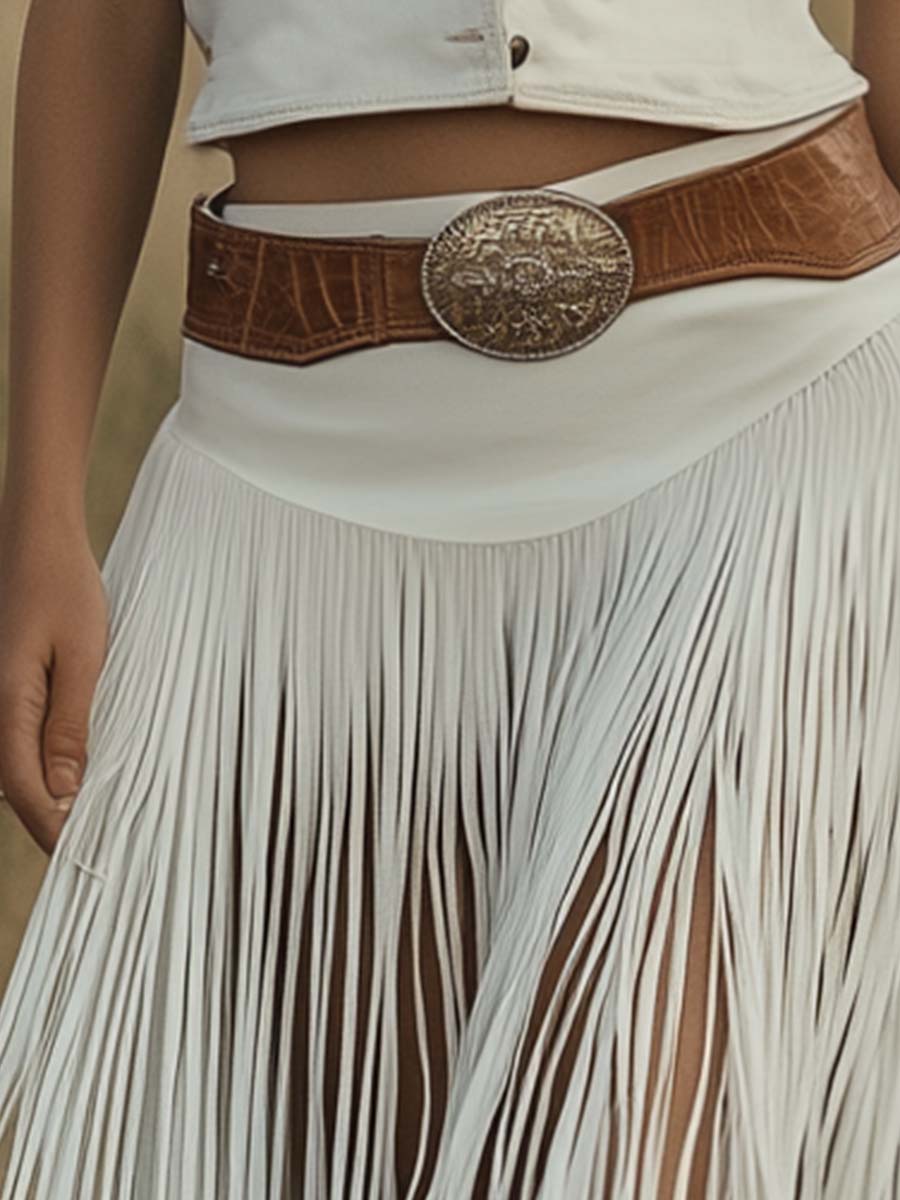 Anna-Berg | White Suede Tassel Casual Dress