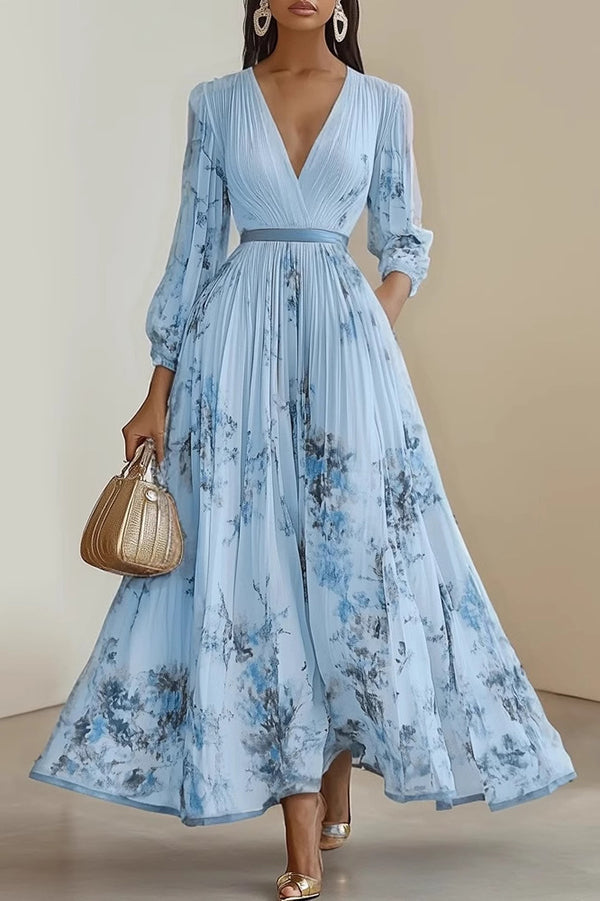 Anna-Berg | Unique Printed V-Neck Long Sleeve Dress