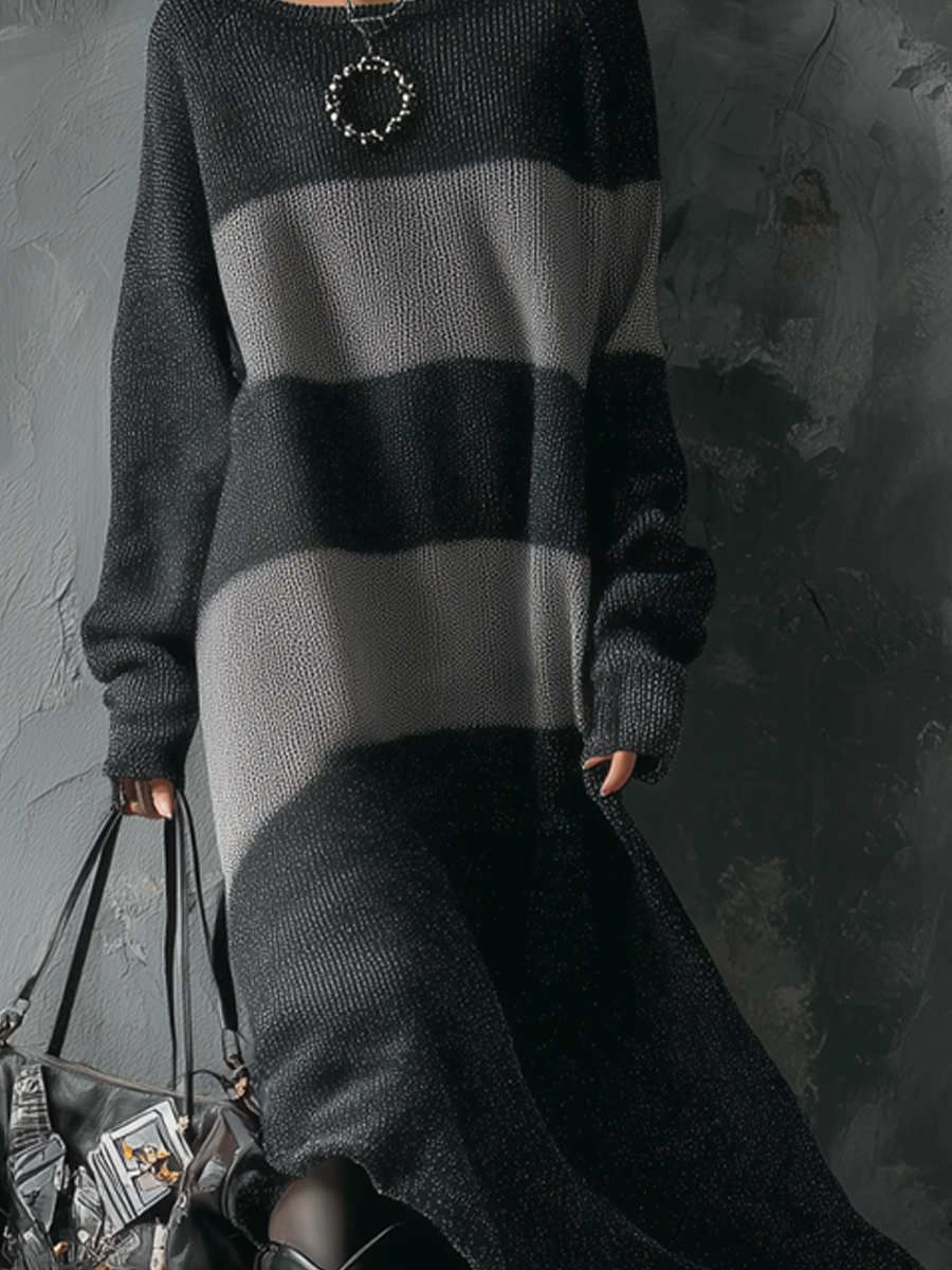 Anna-Berg | Retro Round Neck Contrast Color Dress