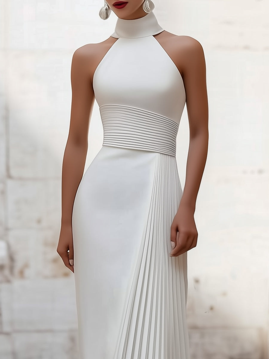 Anna-Berg | Elegant Satin Pleated Halter-Neck Evening Gown